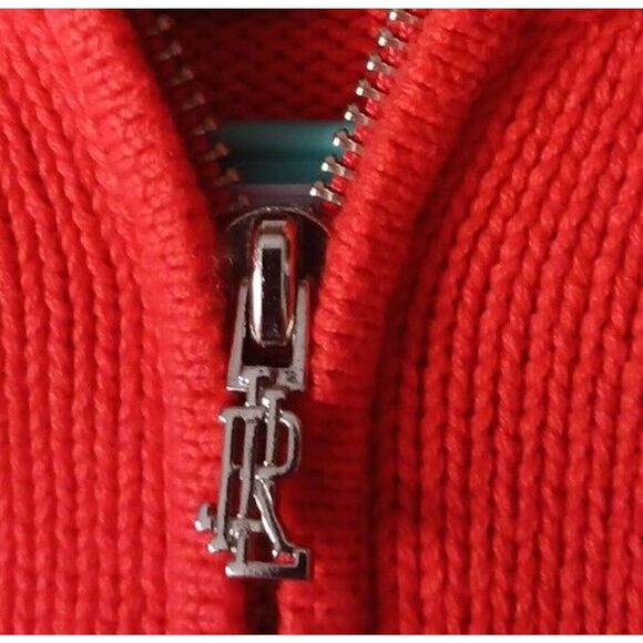 Lauren Ralph Lauren Sweater Mens Small 1/4 Zip Orange Embroidery Crest Cotton - Picture 4 of 7